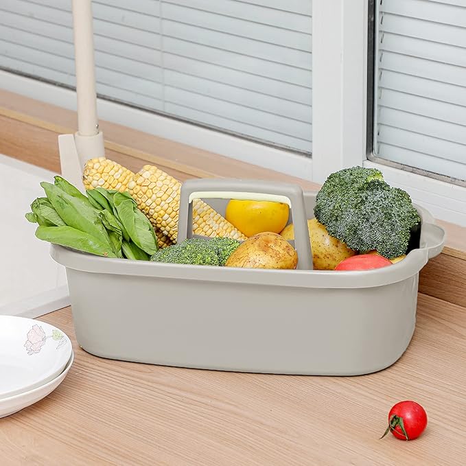 JiatuA Large Cleaning Supplies Caddy Portable Shower Basket Supply Organizer with Handle Plastic Bucket Tool Storage for Bathroom, Bedroom, Kitchen, College Dorm, Garden, Light Gray 2 Pack-NeatNest