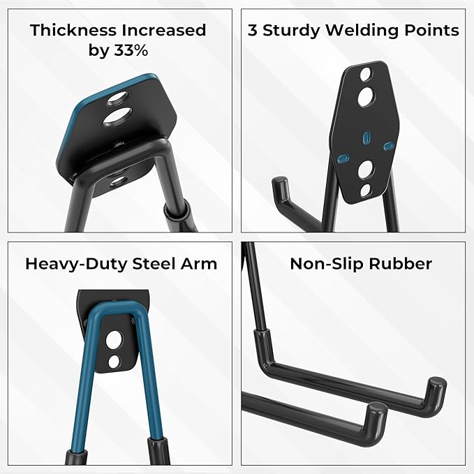 BONTEC Heavy Duty Garage Hooks, Anti-Slip Coated Black Steel with Strong Load Capacity, Multi-Sized U and J Hooks, Easy Wall Mount for Garage, Garden, Workshop (Black, 16 Pack)-NeatNest