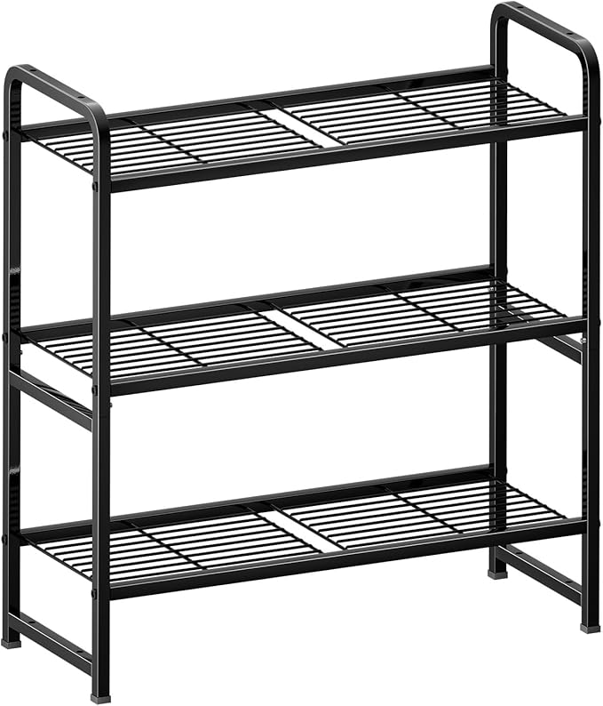 3 Tier Shelving Unit, Heavy Duty Metal Wire Shelf 30.75 Inch Wide Storage Rack for Pantry Kitchen Closet, Stackable & Adjustable, Black