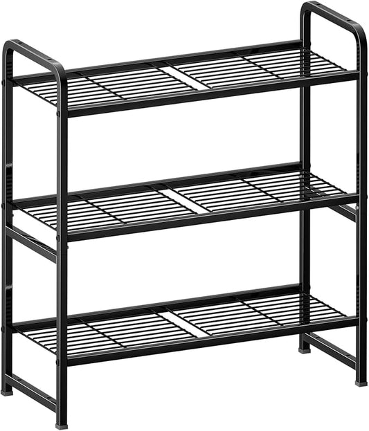 3 Tier Shelving Unit, Heavy Duty Metal Wire Shelf 30.75 Inch Wide Storage Rack for Pantry Kitchen Closet, Stackable & Adjustable, Black
