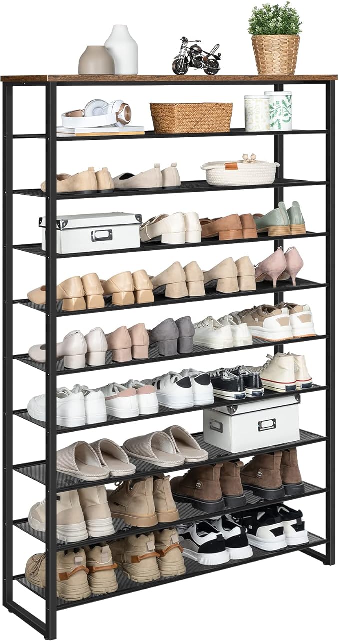 HOOBRO 10-Tier Shoe Rack, 39.4" L Shoe Storage Organizer, Large Capacity Shoe Shelf for Front Door Entrance, Entryway, Hallway, Holds 45-50 Pairs of Shoes, Closet, Rustic Brown BF171XJ01-NeatNest