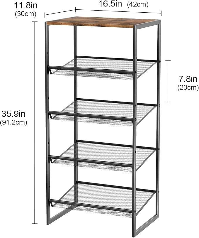 Garden 4 you 5 Tiers Narrow Shoe Rack,Small Space Freestanding Shoe Storage Organizer with Brown Wooden Tabletop,Adjustable Metal Shelf Stackable Shoe Shelf for Entryway Hallway Living Room Closet-NeatNest