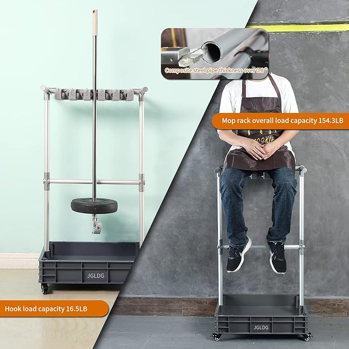 Broom mop Holder Cleaning Supplies Organizer Janitor carts on Wheels Housekeeping Station Storage Tools for Garage, Garden, Closet, Cabinet-NeatNest