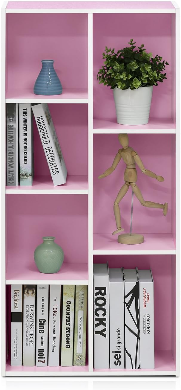 Furinno 7-Cube Reversible Open Shelf, White/Pink 11048WH/PI-NeatNest