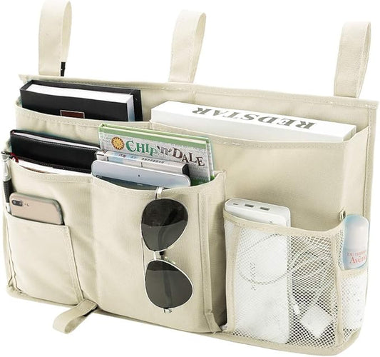 Bseash Bunk Bed Organizer, Bedside Caddy Hanging Bed Organizer Storage Bag 8 Pockets, for College Dorm Rooms Bed, Hospital Bed, Baby Bed Rails, 600D Oxford Cloth (Beige)-NeatNest