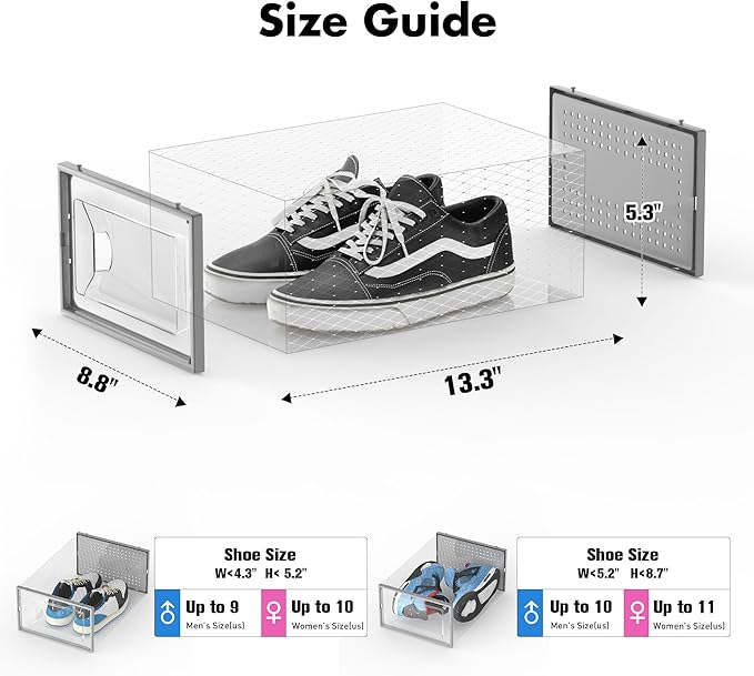 Shoe Storage Box, 15 Pack Clear Plastic Stackable Shoe Organizer for Closet, Interlocking Design Shoe Container Bins for Sneakers, Foldable Shoe Rack with Lids, Gray-NeatNest