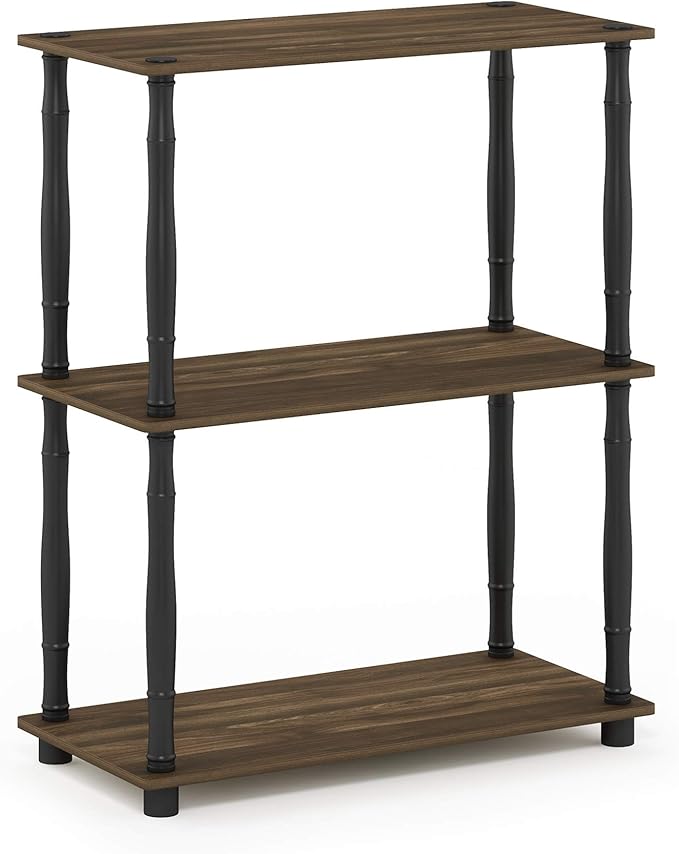 Furinno Turn-N-Tube 3-Tier Compact Multipurpose Shelf Display Rack with Classic Tube, Columbia Walnut/Black-NeatNest