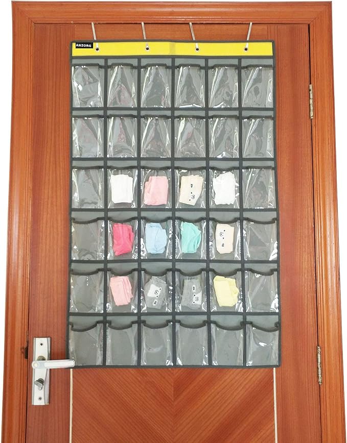 Classroom Cell Phones Organizer Calculators Holder Over Door Hanging Jewelry Organizer Closet Underwear Sock Storage with 36 Clear Pockets-NeatNest