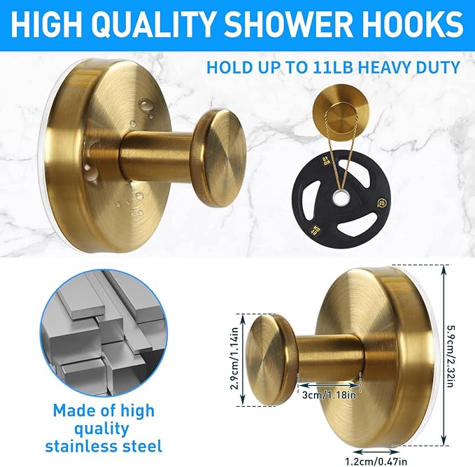 4 Pack Suction Cup Hooks for Shower, Exquisite Metal Shell & No Drill suction hooks for shower wall for Bathroom Wall, Kitchen, Glass, Mirror, Tile to Hang Towels, Robes, Loofah - Wire-Drawing Gold