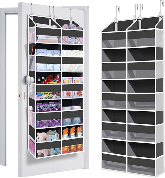 Heavy Duty Over The Door Organizer 5 Tiers, Extra Large Behind Door Storage of 10 Big Front & 10 Mesh Pockets, 80lb Weight Capacity, Hanging Doors Storage Organizer for Closet Bedroom Nursery, Grey