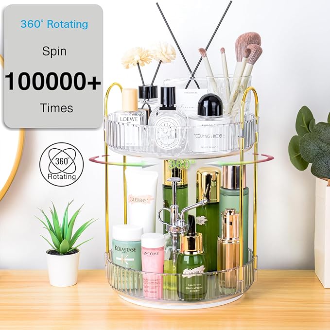 360 Rotating Makeup Organizer - Large Capacity Spinning Perfume & Cosmetic Skincare Holder for Countertop (Pearl White, 2 Tier)-NeatNest