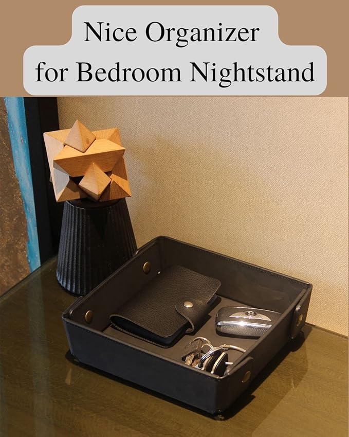 CASIRENA Father's Day Gifts Faux Leather Valet Tray Organizer for Men - Catch-All Tray for Entryway Table Key, Wallet, Watch, Coin Change, Phone, Dresser EDC Dump Jewelry, Bedside Nightstand Desk-top-NeatNest