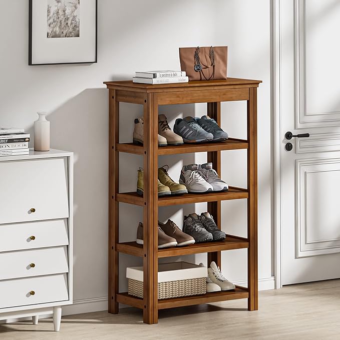Bamworld Shoe Rack for Front Door Entrance Bamboo Shoe Organizer Free Standing Shoe Cabinet Narrow Shoe Storage Shelf for Entryway, Closet and Doorway Brown, 23.6"-NeatNest