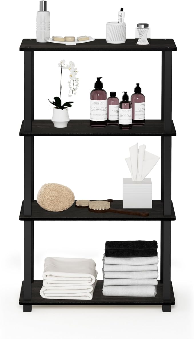 Furinno Turn-N-Tube 4-Tier Multipurpose Shelf Display Rack, Square Tube, Espresso/Black-NeatNest
