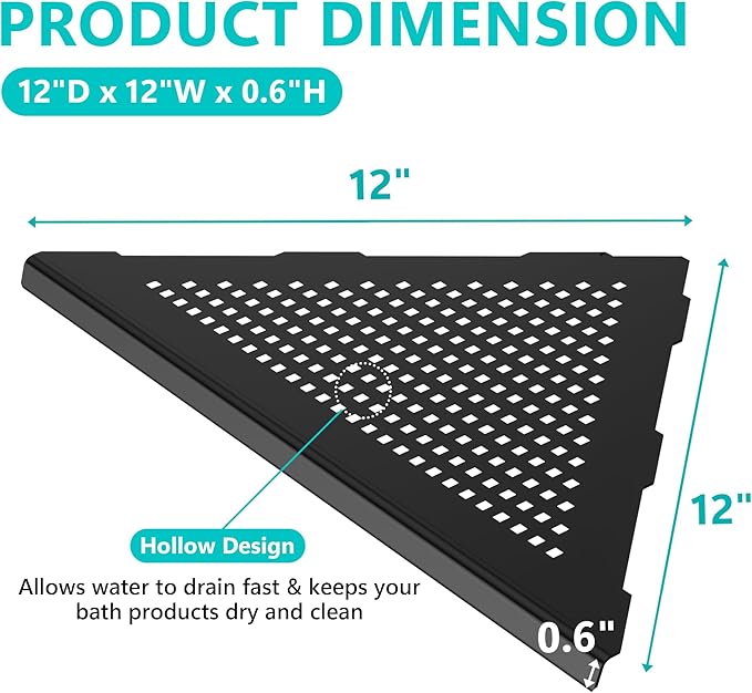 2 Pack Bathroom Corner Shelf, Recessed 12" Corner Shower Shelf, SUS304 Stainless Steel Triangular Wall Mount, No Drilling, Matte Black