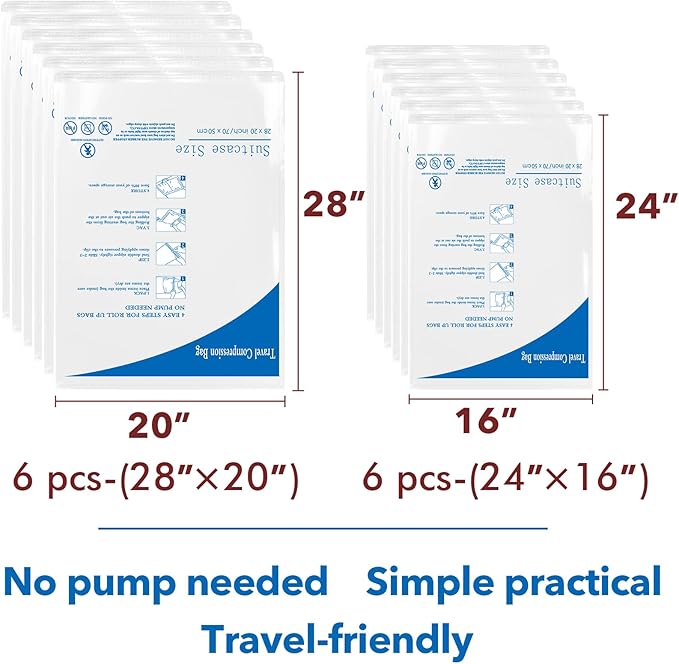 12 Pack Compression Bags for Travel | Vacuum Seal Storage Bags for Luggage & Dirty Clothes | Travel Packing Space Saver Bags for Suitcases & Home Organization | MEIQIHOME-NeatNest