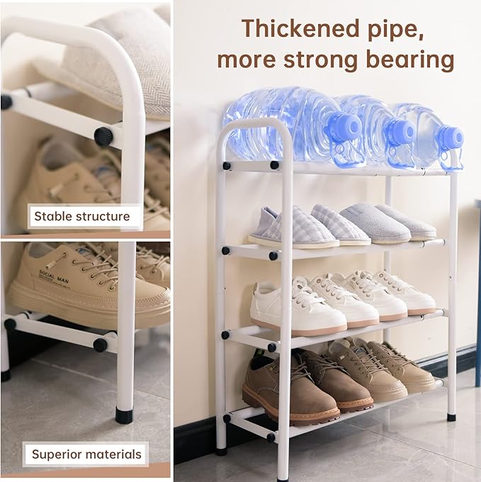 Gonfoam 4-Tier Expandable Shoe Rack,Adjustable Shoe Shelf Storage Organizer Heavy Duty Metal Free Standing Shoe Rack for Entryway Closet Doorway (White)-NeatNest