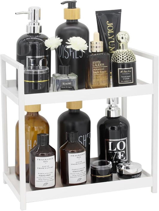 2-Tier Countertop Organizer for Bathroom – Cosmetic Organizer Rack and Storage Shelf for Bedrooms, Offices, Kitchen Counters, and Under Sinks (White)-NeatNest