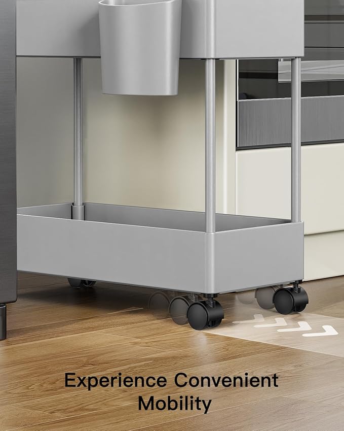 Pipishell Slim Storage Cart with Wheels - 3 Tier Bathroom Organizers and Storage Cart - Rolling Carts for Bathroom, Kitchen, Narrow Space, Laundry Room,Grey-NeatNest