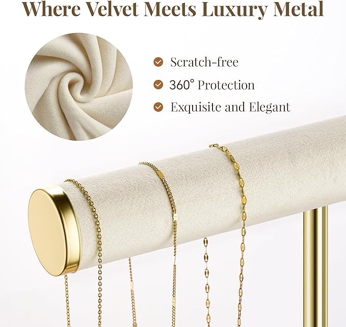 3 Tier Bracelet Holder Display - Detachable T Bar Beige Velvet Bracelet Holder, Jewelry Holder Organizer for Bracelet, Necklace, Earrings, Rings