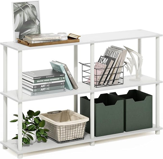 Furinno Turn-N-Tube 3-Tier Double Size Storage Display Rack, White/White