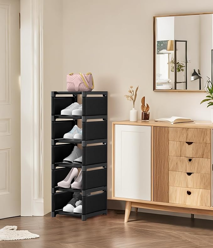 6-Tier Shoe Rack Shoe Organizer, Adjustable Rack Sturdy Easy to Assemble Narrow Shoe Shelf for Closet Entryway Hallway Balcony-NeatNest