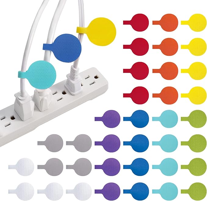 Cable Labels - Wrap-It Storage - Circles, Multi-Color (36-Pack) - Color Coded Labels for Organizing, Wire Tags Write on Surface for Labels for Charging Cords and Electronics-NeatNest