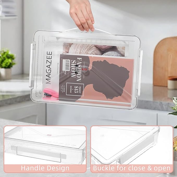 2 Packs A4 File Box Portable Project Case with Handle Clear File Box Craft Construction Paper Storage Organizer for Scrapbook, Photo, Scrapbook, Board Game
