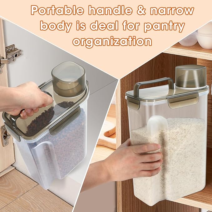 Rice Storage Container 10 Lbs, Airtight Food Dispenser with Large Spout and Cup for Rice, Cereal, Flour, Oatmeal, Pet Dog Cat Food Storage-NeatNest