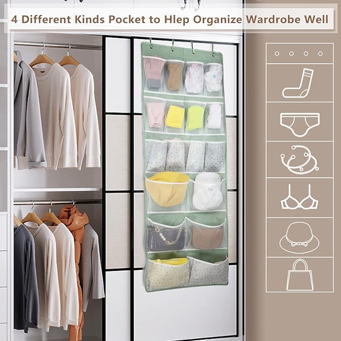 18 Pocekts Over the Door Shoes Organizer,Behind Door Hanging Storage Pocekt for Sock,Underwear,Hat,Handbag,Back of Door Hanging Shelf for Bedroom,Bathroom,Entryway,Storeroom,Pantry,Dorm,Nursery,2 Pack-NeatNest