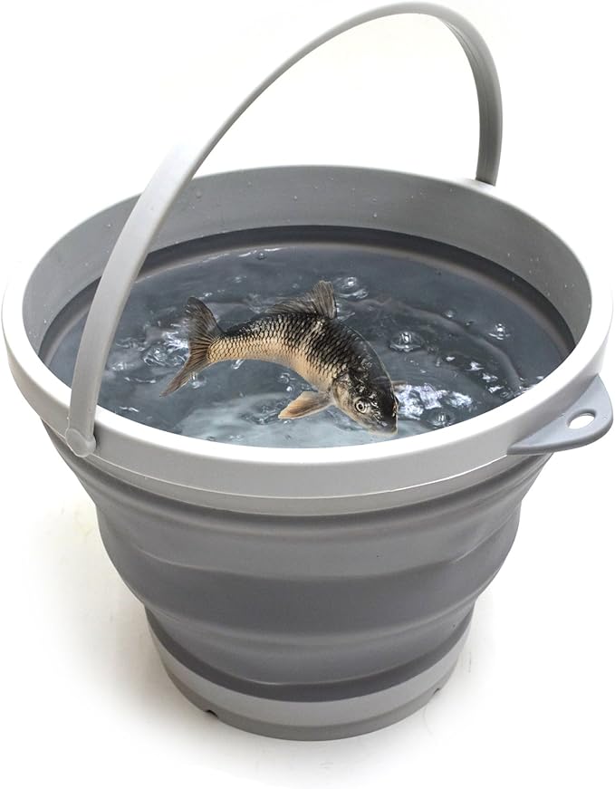 SAMMART 7L (1.8 Gallon) Set of 2 Collapsible Plastic Bucket - Foldable Round Tub - Portable Fishing Water Pail - Space Saving Outdoor Waterpot, Size 28cm Dia (2, Grey)-NeatNest
