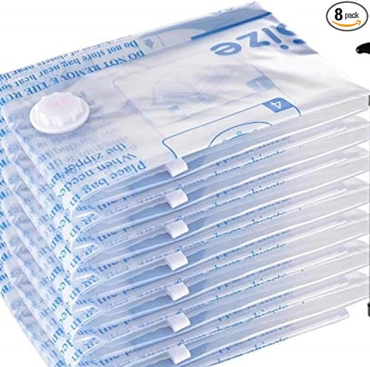 Vacuum Storage Bags 8 Large, Plastic Packaging Bags,Space Saver Sealer Bags, Airtight Compression Bags for Clothes, Pillows, Comforters, Blankets, Bedding-NeatNest