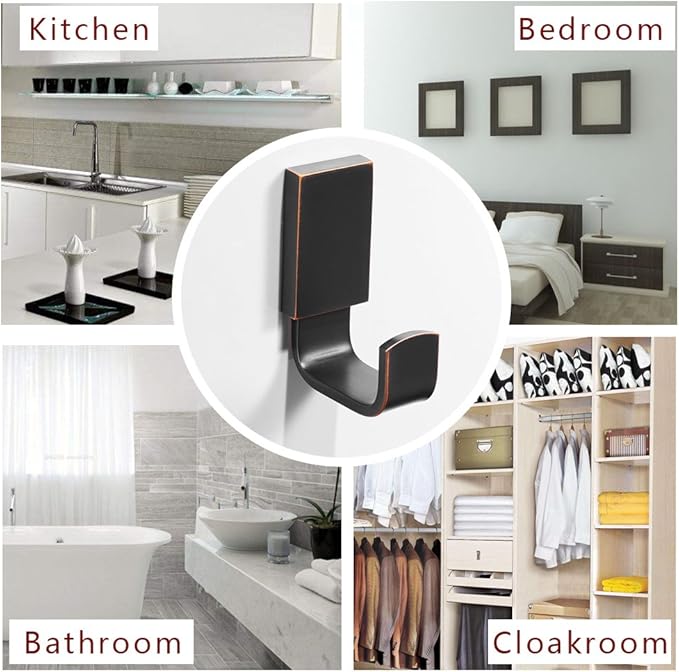BESy Brass Clothes Hook Single Towel Hook for Bathroom Kitchen Garage Square Style Robe Hooks Coat and Hat Hook, Self Adhesive with Glue or Wall Mounted with Screws, Oil Rubbed Bronze-NeatNest