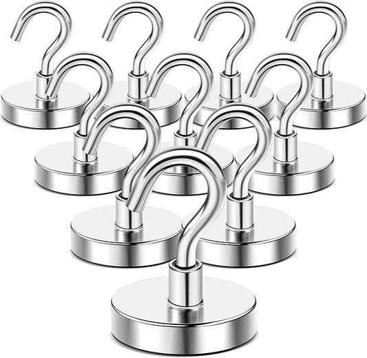 DIYMAG Magnetic Hooks, 150 LB Heavy Duty Strong Magnet with Hooks, Strong Rare Earth Neodymium Magnet Hooks for Hanging, Magnetic Hanger for Curtain, Home, Kitchen, Workplace, 10 Packs-NeatNest