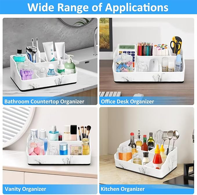 Marble Toothbrush Holder for Bathroom Organizer Countertop, Toothbrush Organizer with Qtip Holder Dispenser, White Toothbrush and Toothpaste Holder for Bathroom Counter Organization Storage Vanity