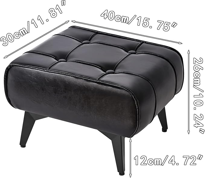 YMYNY Ottoman, Foot Stool with Metal Legs, Faux Leather Stool, Pouf Couch Stool, Modern Multifunctional Small Square Accent Small Table for Bedroom, Living Room 15.75"D×11.81"W×10.24"H Black UHBD037B