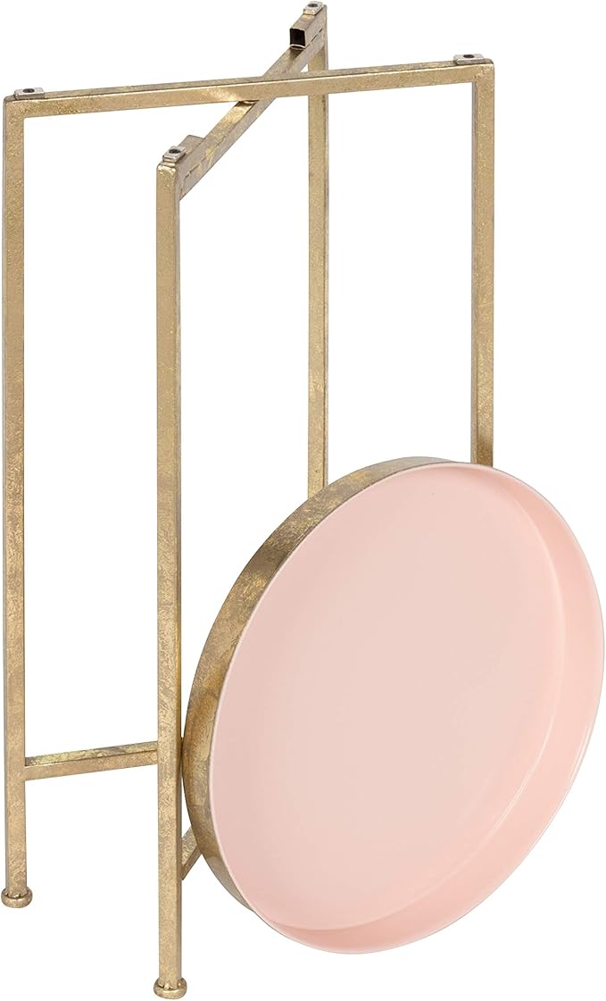 Kate and Laurel Celia Round Metal Foldable Tray Accent Table, Pink with Gold Base
