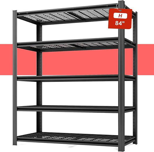 5 Tier Metal Storage Shelves, 3000LBS, 84" H x 55.12" W x 23.62" D, Heavy Duty Garage Shelving, Adjustable Shelving Unit for Warehouse, Basement, Kitchen, Store Display, Flower Stand, Black-NeatNest
