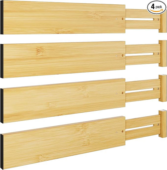 BAMEOS 4 pcs 3" High Bamboo Drawer Dividers Adjustable Drawer Organizer Expandable Drawer Organization Utensil Organizers for Kitchen Dresser Bathroom Bedroom and Office-NeatNest
