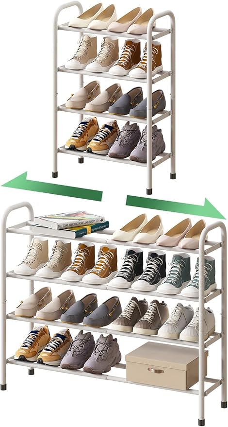Expandable Shoe Rack, 4-Tier Expandable Metal Shoe Rack,Shoe Shelf for Closet, Entryway & Hallway-NeatNest