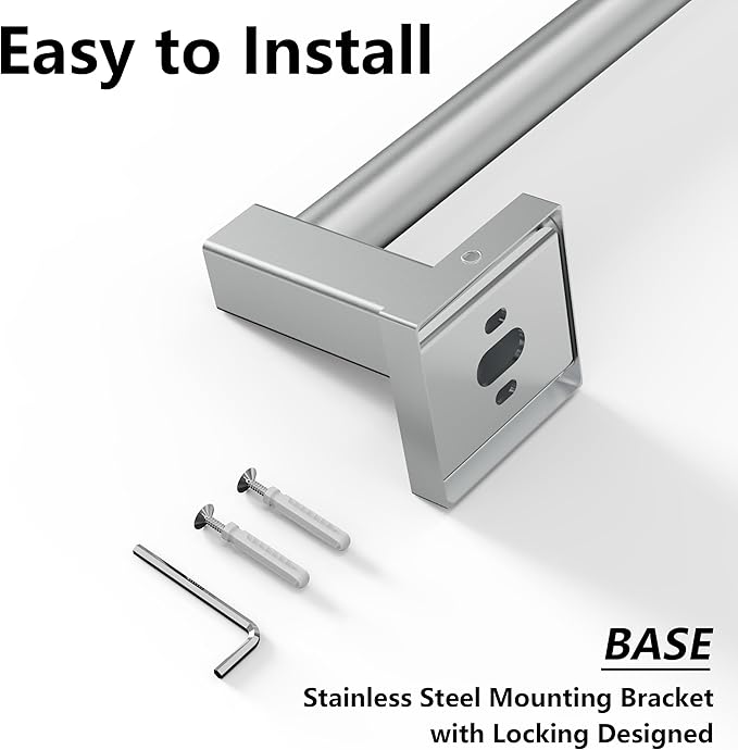 Adjustable Towel Bar, 14.4inch - 25.2inch Towel Rack, Wall Mounted for Bathroom, Kitchen Hand Towel Holder Cloths Hanger SUS 304 Stainless Steel Organizer Single Bar (Brushed Nickel)