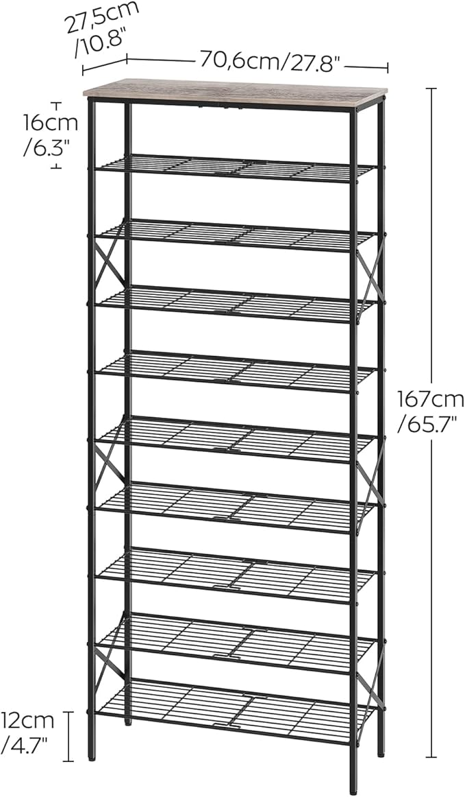 10 Tier Shoe Rack, Large Capacity Shoe Storage Organizer Holds 40 Pairs, Durable and Stable, for Entryway, Hallway, Closet, Dorm Room, Greige and Black SS10BG-NeatNest