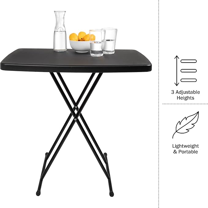 Folding Table - Lightweight Portable Folding Desk - Small Plastic Table for Camping, Playing Cards, and Crafting by Everyday Home (Black)-NeatNest