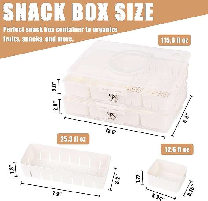 Stackable Snackle Box Container with 2 Lids - BPA-Free Snackle box Organizer, Dishwasher & Microwave Safe Reusable Snacklebox for Veggies, Fruits, Charcuterie, Snacks (White, 2 Pack)