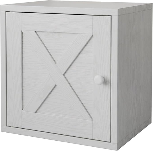 FUSUNBAO Magic DIY Cube Storage Organizer Stackable Cubes for Home Books Clothes Toy-Modular Cubby Storage System-Office Cubical-Bookcase Closet (Pure White-Washed, Door Cube)-NeatNest