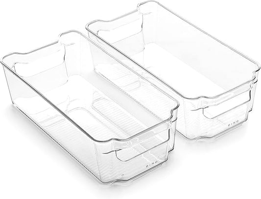 BINO | Stackable Storage Bins, Medium - 2 Pack THE STACKER COLLECTION Clear Plastic Built-In Handles BPA-Free Containers for Organizing Kitchen Pantry Multi-Use Organizer Bins-NeatNest