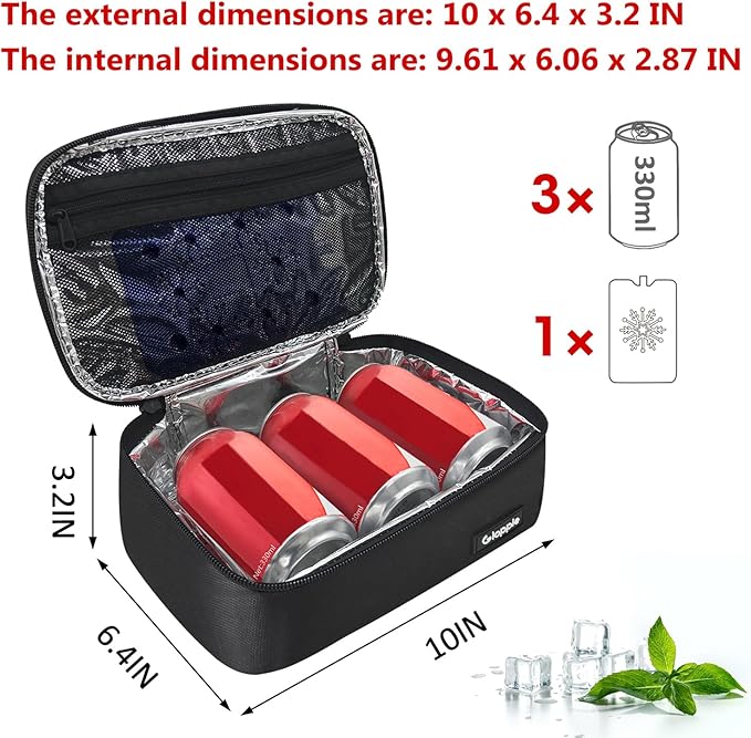 Gloppie Small Lunch Bag for Adults & Kids - Compact Insulated Lunch Box, Durable & Food-Grade Lining | Portable Cooler for Work, School, Travel (Black)-NeatNest