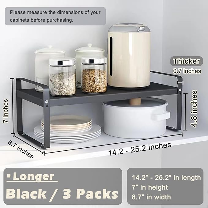 3 Pack Expandable Cabinet Shelf Organizer Kitchen Shelf Riser Stackable Pantry Shelves Kitchen Organizers and Storage Metal Spice Rack Countertop Organizer Cupboard Adjustable Shelfs Desk Rack Shelf-NeatNest