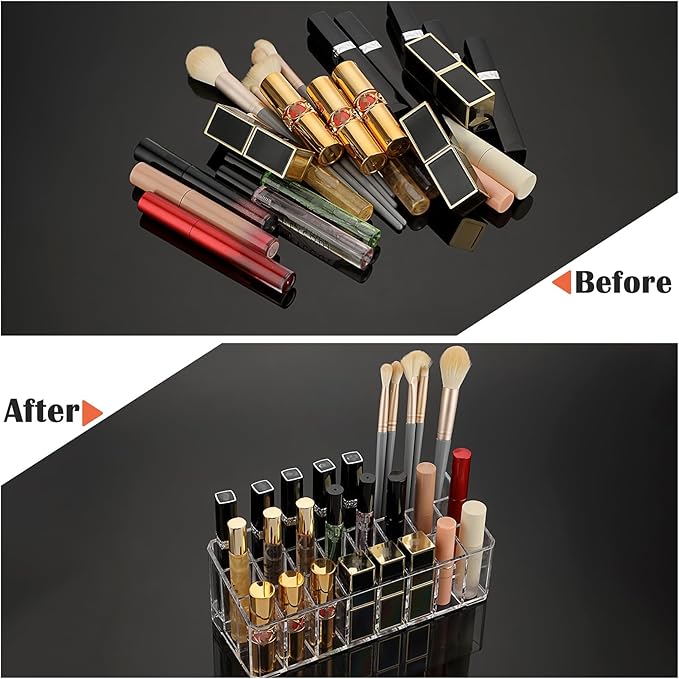 ELLDOO Rollerball Perfume Organizer, 24 Spaces Clear Acrylic Perfume Storage Holder Beauty Scent Holder, Makeup Lipgloss Lipstick Display Case-NeatNest
