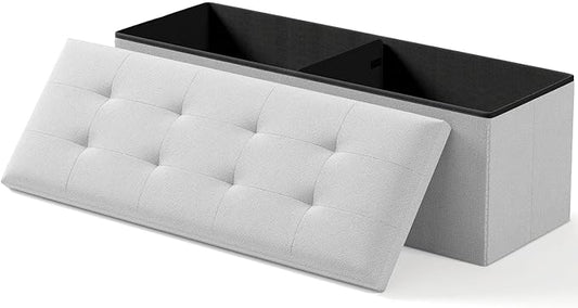 Folding Storage Ottoman Bench, Multi-Functional Ottoman Footrest, End of Bed Bench, Storage Chest for Living Room, Bedroom, Hallway, Entryway, Holds Up to 700 lbs (Light Gray, 43 Inches)